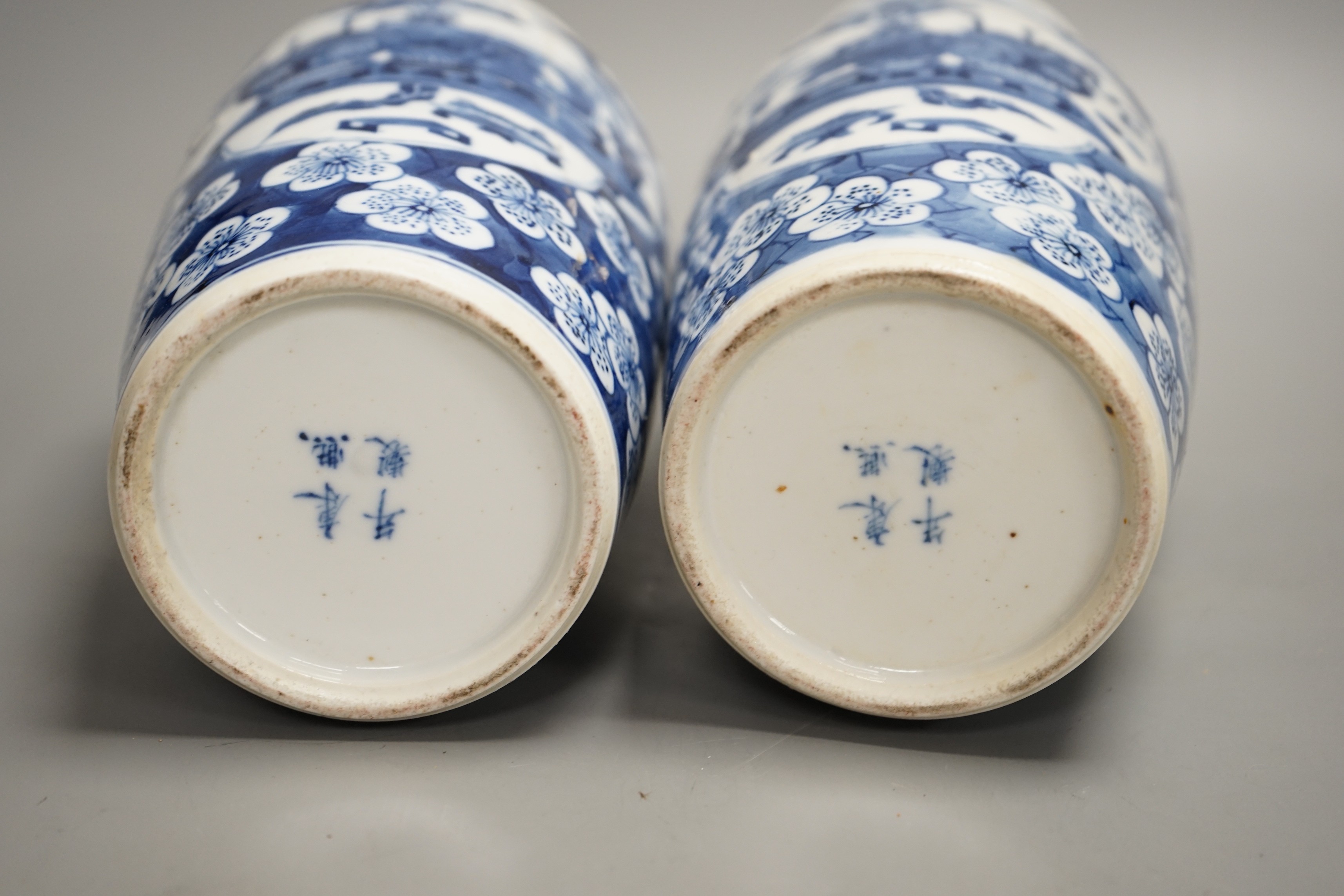 A pair of Chinese blue and white vases, c.1900, 30cm